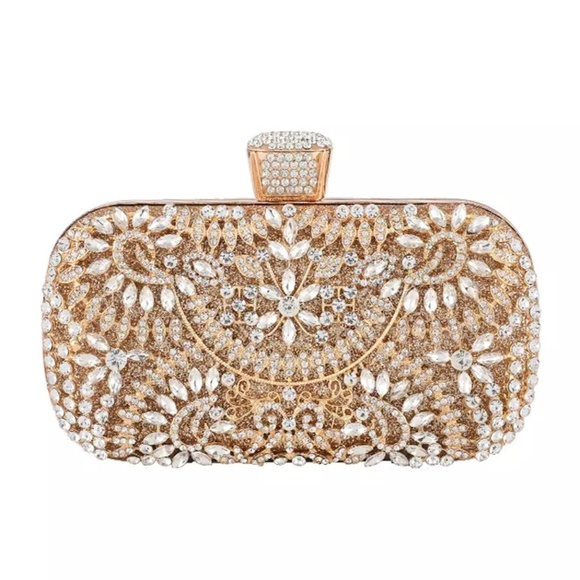 Handbags - Crystal & Gold Damask Floral Clutch